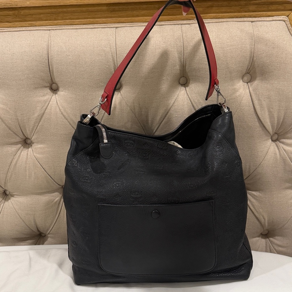 MCM Klara Hobo Bag in New Black Embossed Calfskin Leather